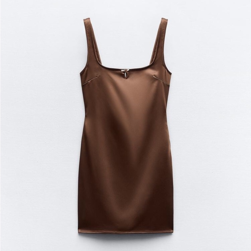 ZARA NWT SATIN EFFECT SLIPDRESS BROWN
